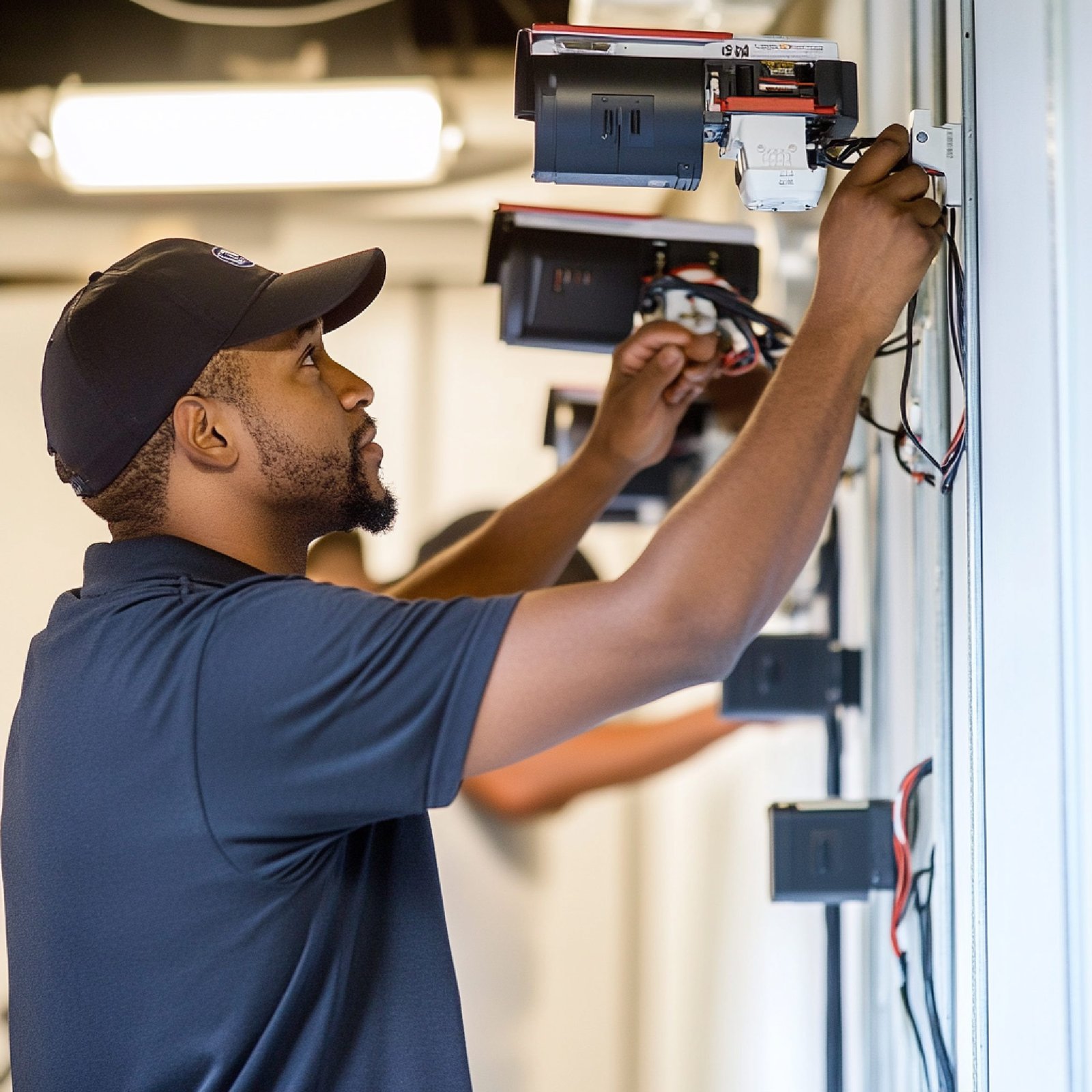 security system installation process with technicians setting up cameras sensors1