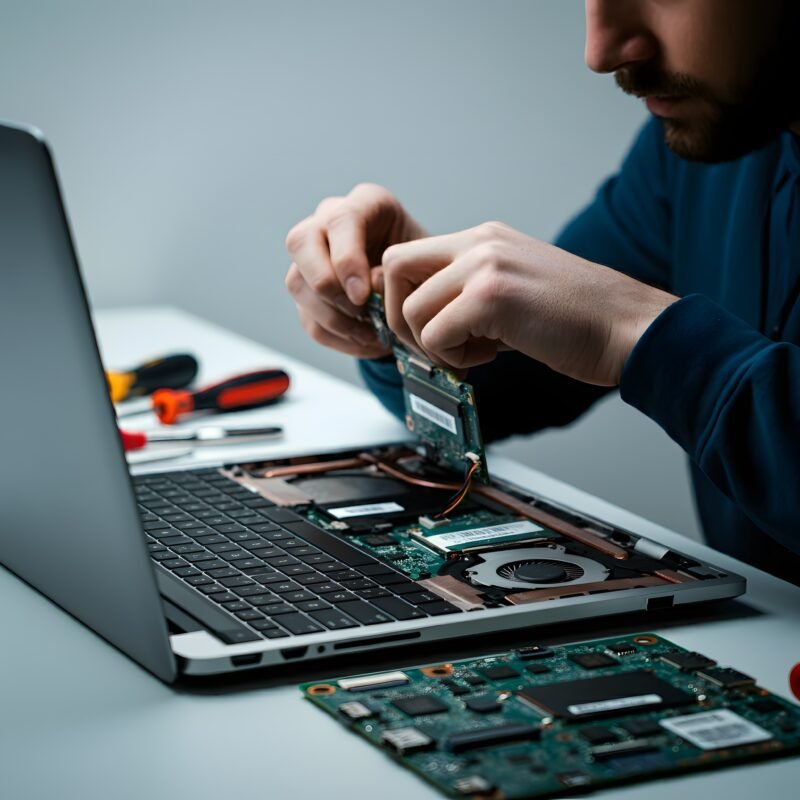 technician repairing laptop with tools table captured hyperrealistic 4k hdr detail cl